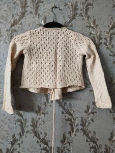 Cream Crocheted Knit Cardigan