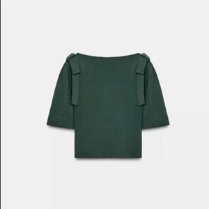 Zara Elegant Green Square Neck Button-Up Top