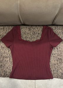 y2k fitted sleeve lace trimmed slim fit top