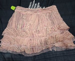 Vintage Dusty Pink Mesh Ruffle Wrap Mini Skirt
