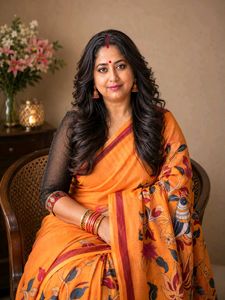 Elegant Orange Floral Print Saree