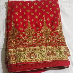 Red Heavy Work Stone Gorgeous Saree