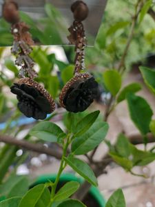 Unique Black Flower Dangle Earrings