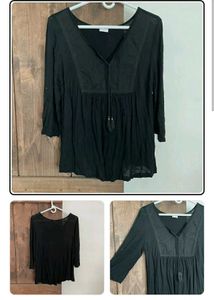 Black Tunic Top with Tassel Detail