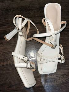 Stylish White Strappy Heeled Sandals