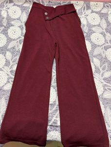 Women's Burgundy High-Waist Wide-Leg Trousers | El