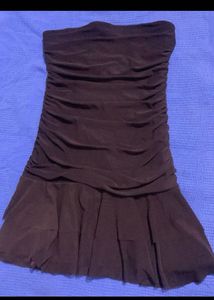 Brown Ruffle Strapless Mini Dress