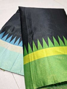 Elegant Black Saree with Geometric Border