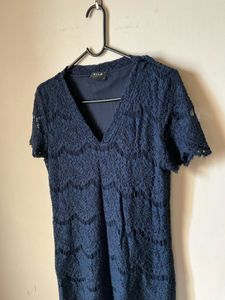 Vila Navy Lace V-Neck Dress