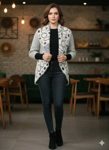 Elegant Patterned Grey Fur Cardigan