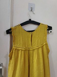 Yellow Crochet Neck Sleeveless Top