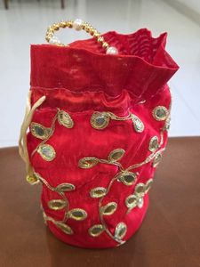 Red Potli Bag with Gold Embellishments