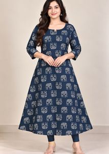 Blue Elephant Print Kurta