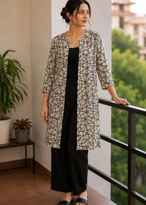 Stylish Geometric Print Open Front Jacket