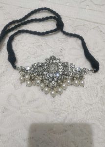 Exquisite Oxidized Silver Necklace with Pearls