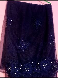 Blue New Net Saree with Blouse पीस Attached