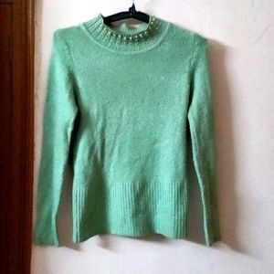 Mint Green Beaded Neck Sweater