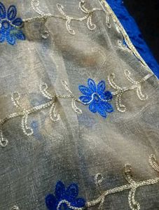 Blue &amp; Gold Embroidered Dupatta