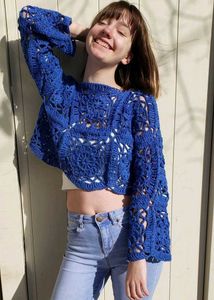 Crochet Cardigan Open Front - Blue