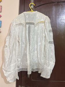 White Chikankari Embroidered shrug