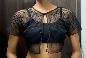 Embellished Sheer Black Capelet