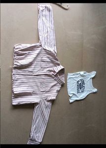 Striped Button-Up Shirt with Graphic Tee