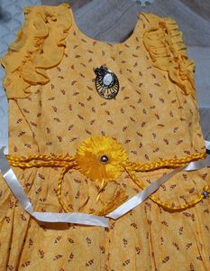 Cute Yellow Printed Cotton Faock Size-34