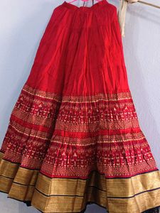 Red Ethnic Skirt with Gold Print