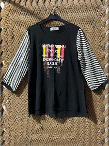 Chic Black Tunic Top with Striped Sleeves