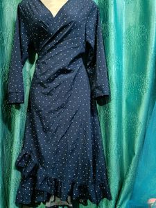 Chic Navy Polka Dot Wrap Dress