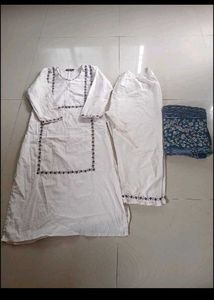 Elegant White Kurta Set with Purple Embroidery