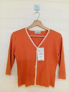 Orange Button-Up Cardigan