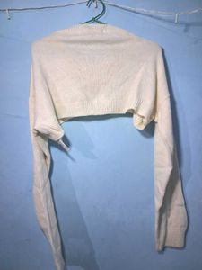 Cream Cropped Knit Sweater