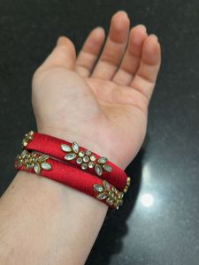 Red Embellished Silk Thread Bangles
