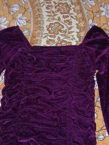 Purple Velvet Ruched Mini Dress