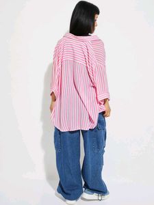 pink striped oversized Shirt women