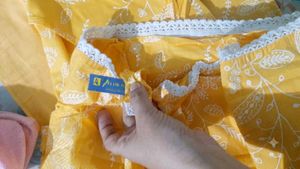 Yellow Kurta with Lace Trim