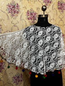 Stylish White Lace Blouse with Tassels