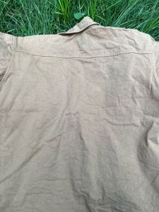 Men's Tan Short Sleeve Button-Up Shirt