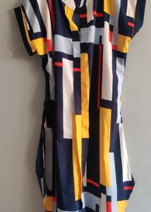 Abstract Print Belted Shirt Dress Geometric prin