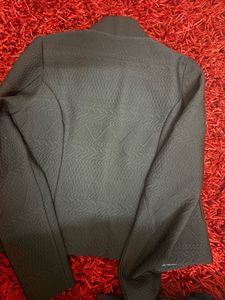 Textured Black Blazer with Gold Zippers
