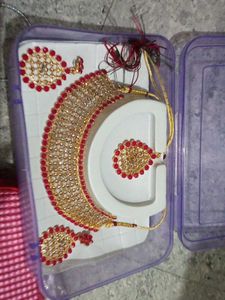 Gold & Red Choker Necklace Set