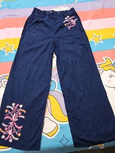 Embroidered Navy Blue Palazzos
