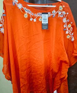 Beautiful Orange Embroidered Kurta