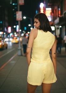 Butter Yellow Knot Top Linen Blend- Size M