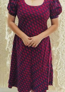 Purple &amp; Pink Printed Puff Sleeve Dress