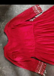 Elegant Red Tiered Anarkali Gown