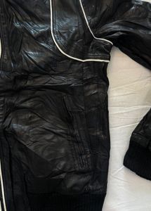 Men's Black Leather Bomber Jacket