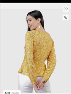 Yellow Floral Print Peplum Top