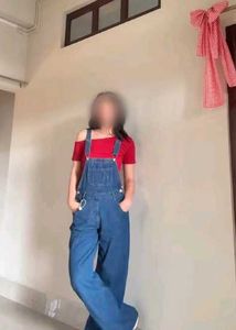 Stylish Denim Overalls with Red Top